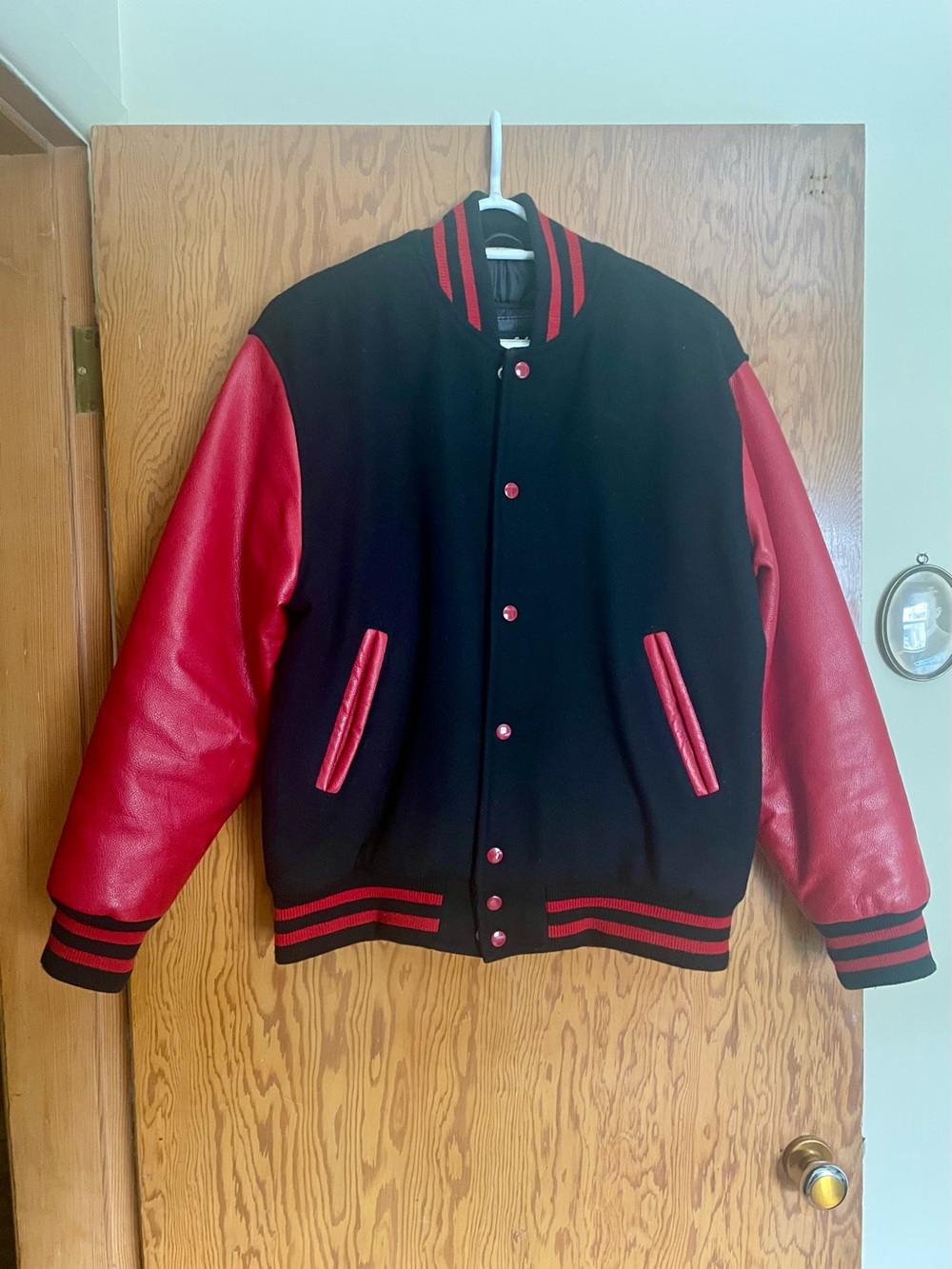 Classic Black & Red Varsity Jacket - Men's Letterman Style
